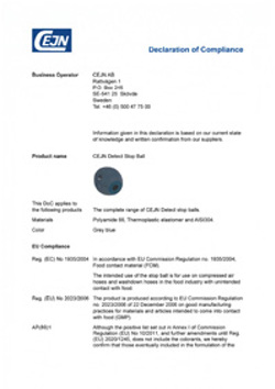 Detect stop-ball - Declaration of Compliance