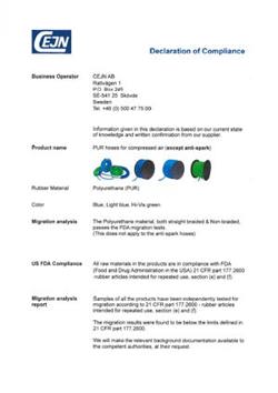 PUR hoses - Declaration of Compliance