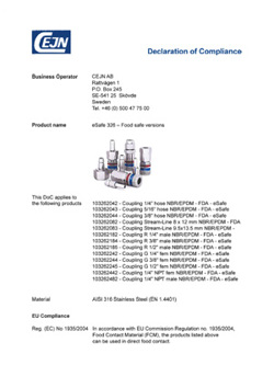eSafe - food-safe versions - Declaration of Compliance