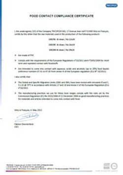 Tricoflex - Food contact compliance certificate