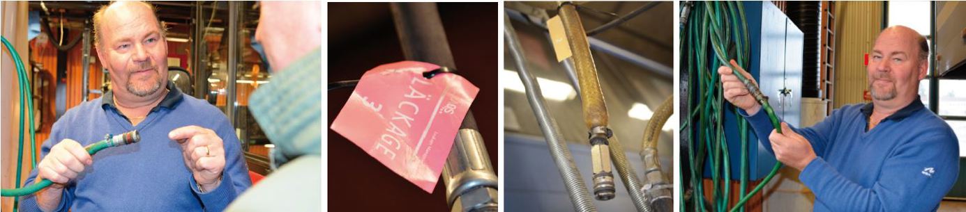 Reino Hedman presso Midcroc Electro AB ci mostra alcuni punti di perdita e aree di effettivo pericolo. Stando accanto alle zone interessate ci si rende conto quanto denaro viene sprecato nell'aria. Circa il 20-30% del consumo totale di energia viene sprecato a causa di perdite dovute a fascette stringi tubo o prodotti obsoleti ed inefficienti con un'elevata caduta di pressione.